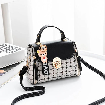 Fashion Plaid Pattern Handbag Women's Buckle Flap Shoulder Bag Purse Ladies PU Leather Crossbody Bag