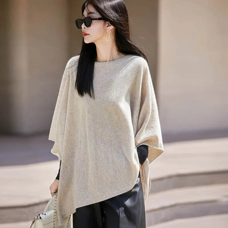 Autumn New 100% Merino Wool Shawl Pullover For Women Soft Solid Cashmere Knitwear Shawl Scarf Female Popular Sweater Grace Tops
