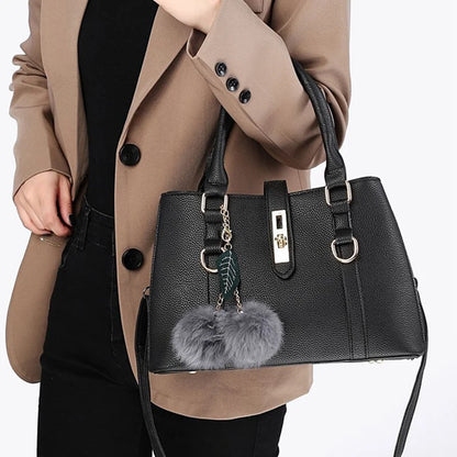 Women Fashion Hairball Shopper Totes Solid Color PU Leather Large Capacity Handbag Ladies Luxury Designer Crossbody Shoulder Bag