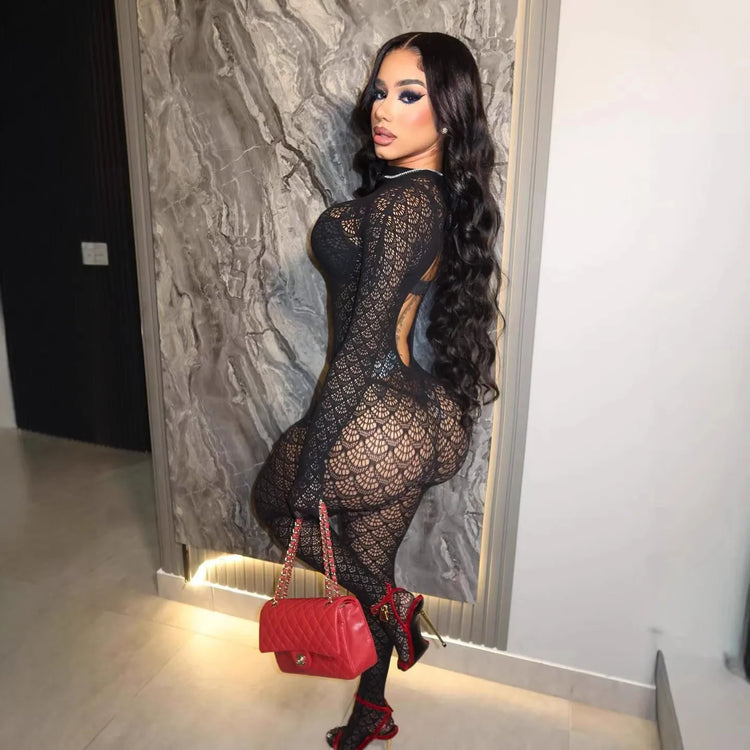 Women Long Jumpsuit Black Sexy bodysuit Night Club see through stockings tightfitting party suit seductive style Fast Shipping