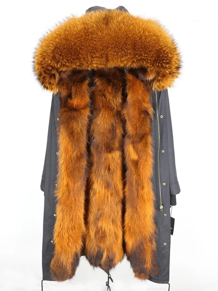 Real Fur Coat Winter Jacket Women Long Parka Waterproof Big Natural Raccoon Fur Collar Hood Thick Warm Real Fox Fur Liner coat