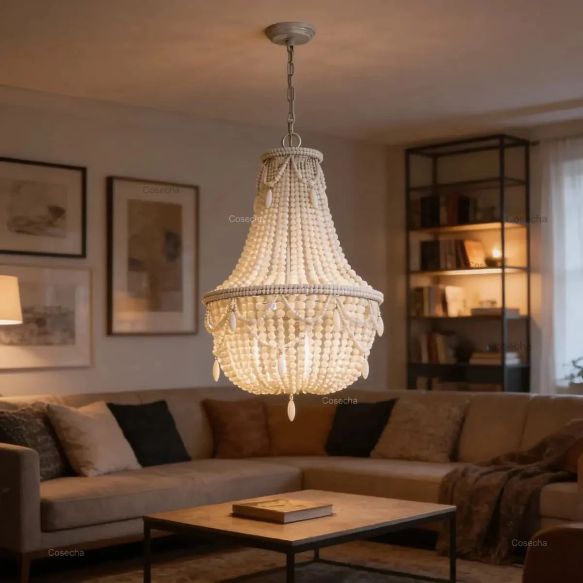 Black French Country Chandelier Large Hanging Lights Dia60 H65cm Living Room Boho Wood Bead Chandelier For Bedroom Dining Room
