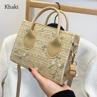 Fashion Women Summer Straw Bag Girls Shoulder Bags Casual Handbag Solid Color Crossbody Bags