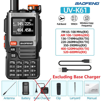 1/2PCS Baofeng UV-K61 Walkie Talkie Multi Band Wireless Copy Frequency 999CH Type-C AM DTMF NOAA UV-5R UV 5RH K6 K5(8) Ham Radio