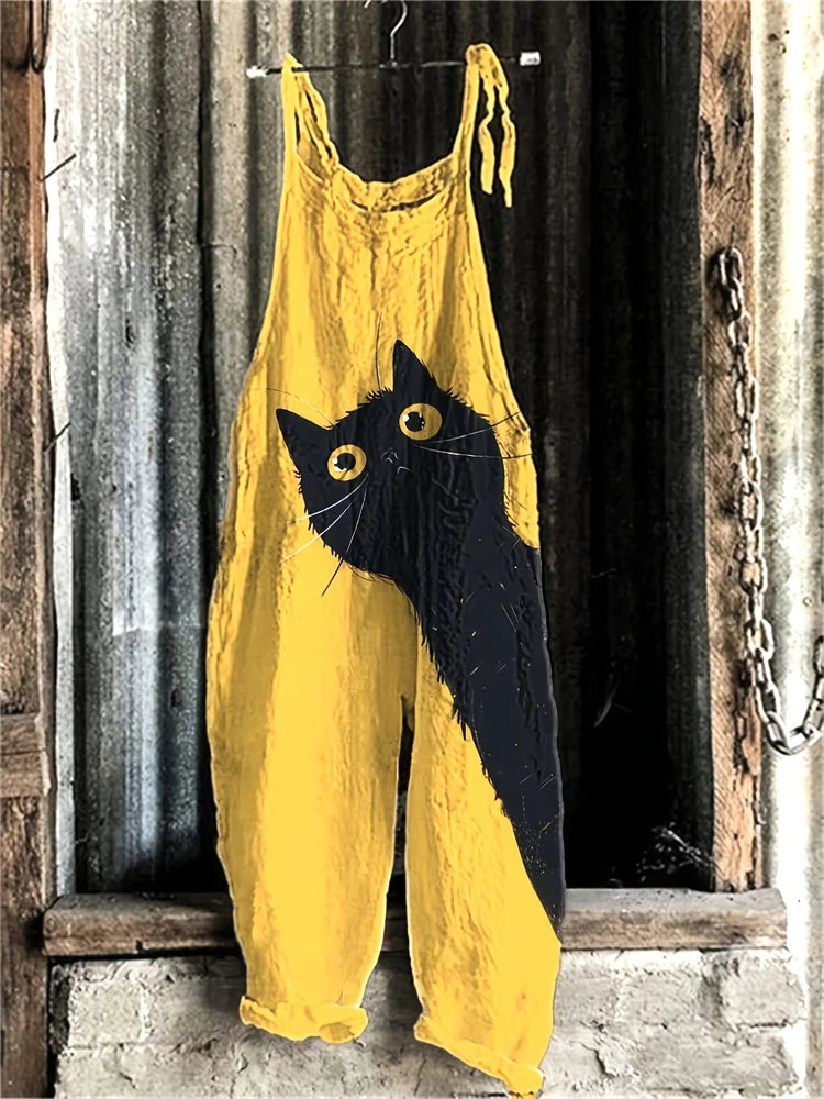 Pet Cat Love Print Women's Halter Jumpsuit Outdoor Resort Casual Women's Halter Pants S-5XL Spring Summer Jumpsuit Travelwear