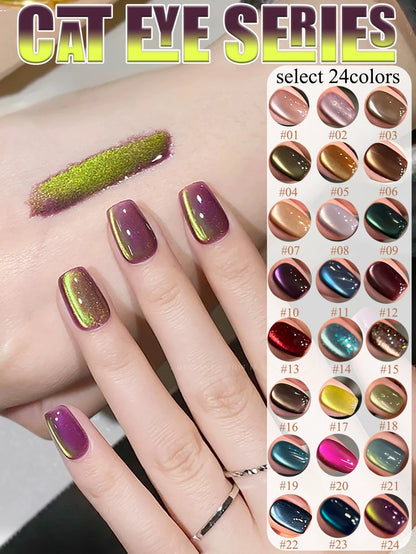 1-24pcs WS Romantic Purple Cat Eye Gel Nail Polish New Style Super Flash Versatile Whitening Purple Glass Bead Cat Nail Salon