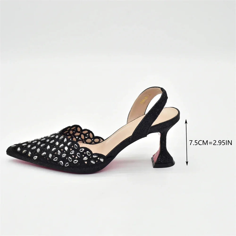 New Arrival Shoe and Bag Set Italian Design Nigeria Party Shoes and Bags for Women Rhinestone Luxury High Heels Woman Pumps