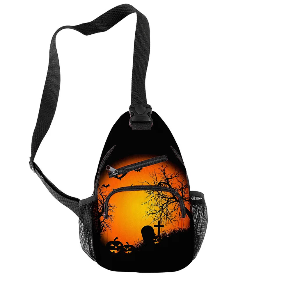 Fashion Youthful Halloween Skeleton Boys/Girls 3D Printed Chest Bags Oxford Waterproof Sports Crossbody Travel Bag Shoulder Bags