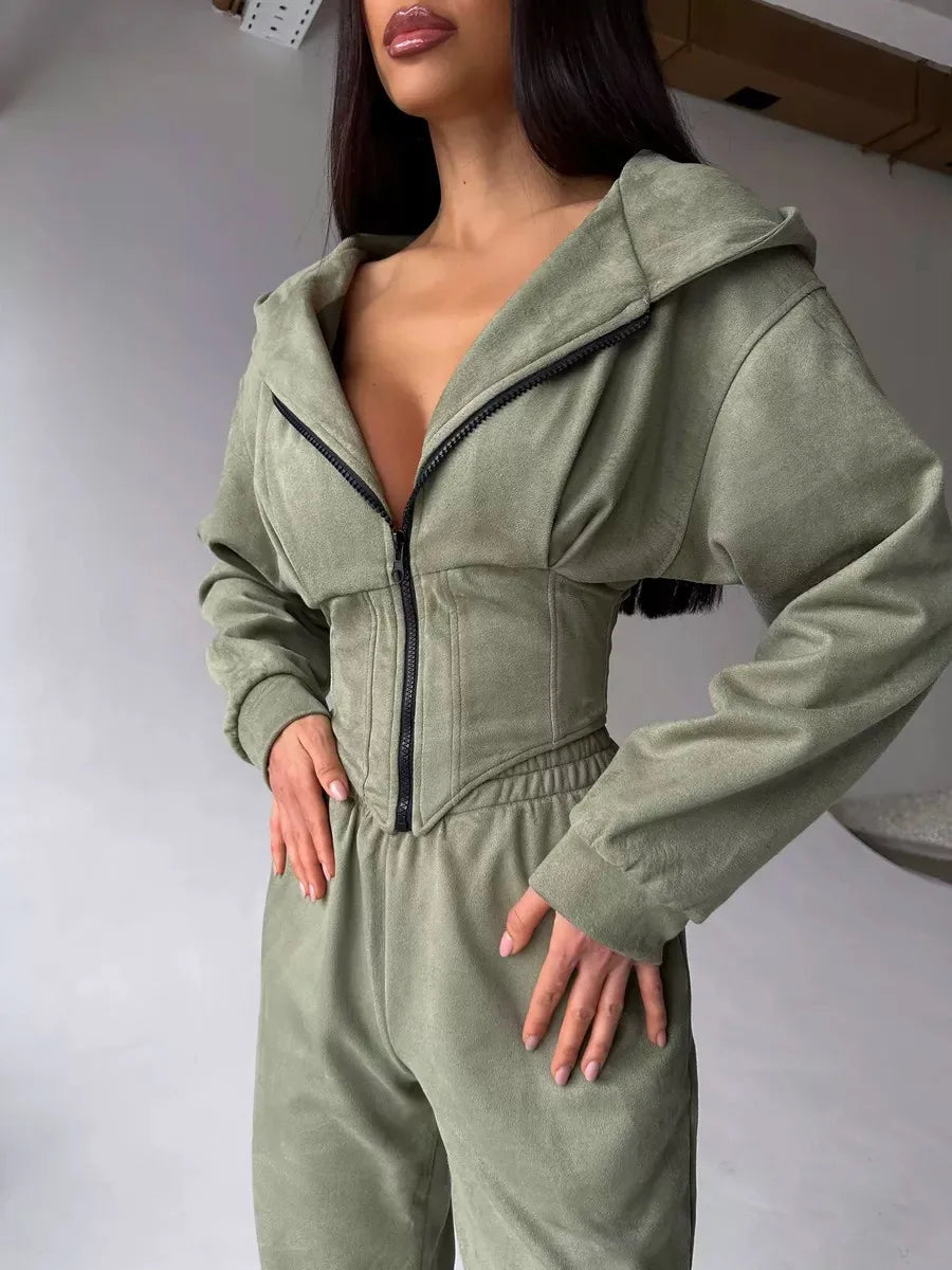 European and American Style Hooded Waist-Cinching Women's Set 2025 New Ins Trendy Brand Slimming Sporty Casual Women's Clothing