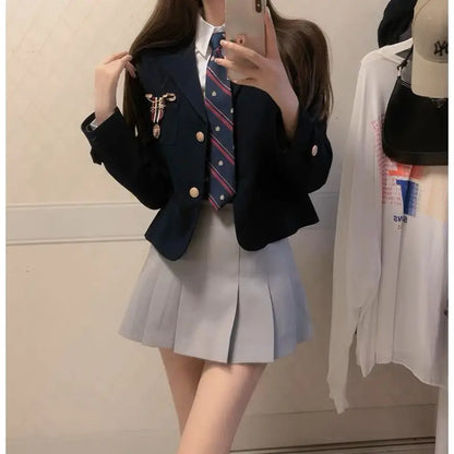 Korean Uniform Suit Jacket Shirt high-waisted Pleated Skirt Women Jk Uniform Set Janpanese Style Spring New Jk Uniform Set