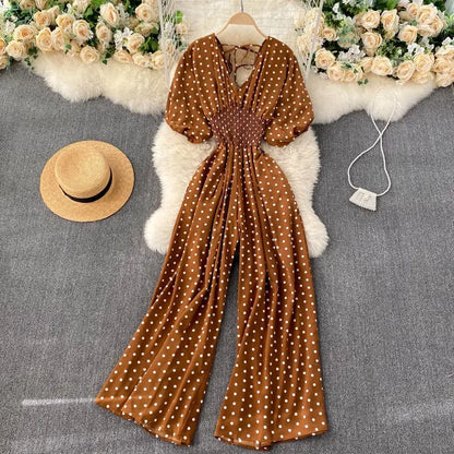 Jumpsuit Women Summer New Temperament Polka Dot V-neck High Waist Casual Wide Leg Jumpsuit Elegant Party One Piece Jumpsuits