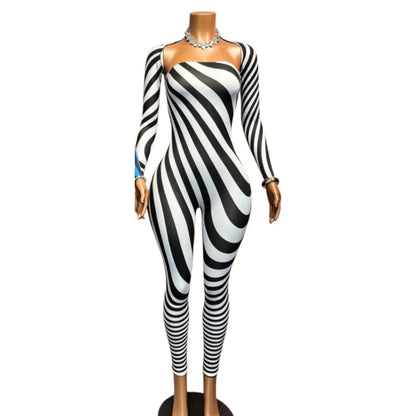 FAGADOER Women Striped Print 2 Piece Set Strapless Bodycon Jumpsuit + Long Sleeve Shrug Matching Tracksuits Club Y2K Streetwear