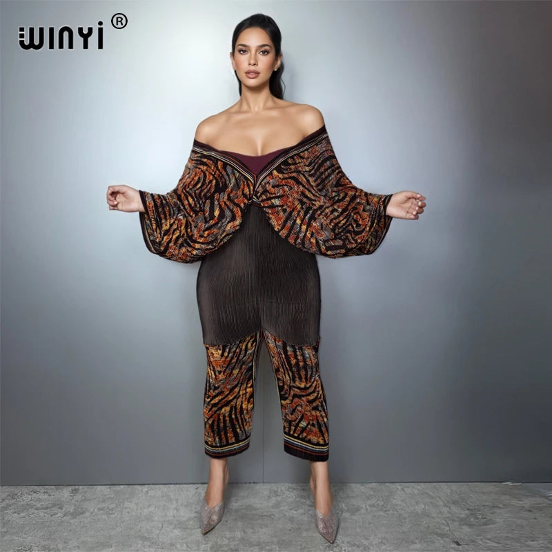 WINYI Women's Slim Fit Pleated women's jumpsuits and rompers Abaya Dubai Style Luxury Party Wear Muslim Beach Holiday Fashion
