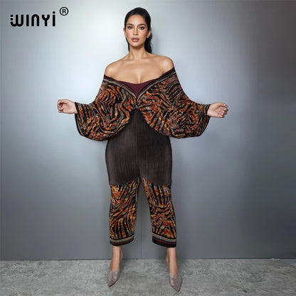 WINYI Women's Slim Fit Pleated women's jumpsuits and rompers Abaya Dubai Style Luxury Party Wear Muslim Beach Holiday Fashion