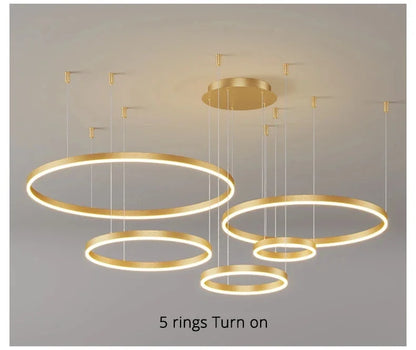 Modern Aluminum Rings Chandeliers Simple Acrylic LED Pendant Lights Living Dining Room Home Restaurant Decor Lighting Fixtures