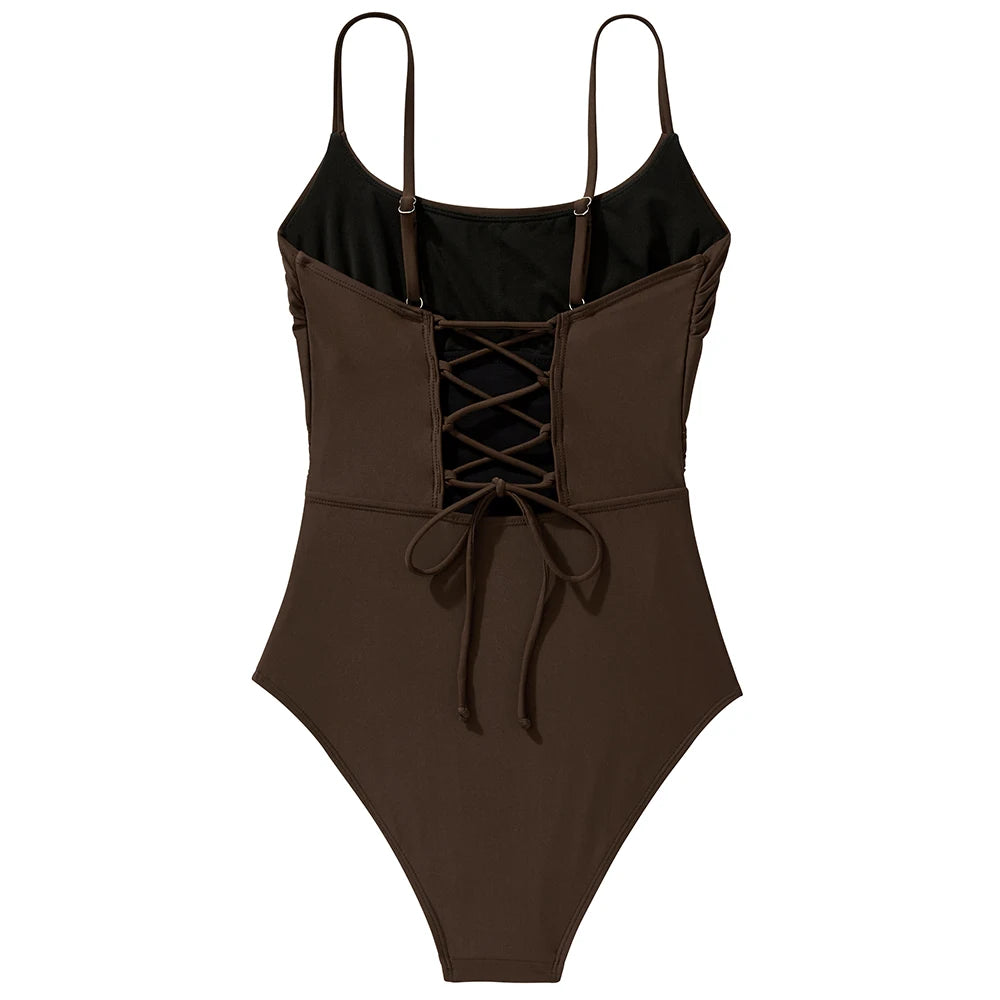 Solid Swimwear Women 2026 One Piece Swimsuit Female Summer Holiday Bandage Backless Monokini Bathing Suits Women