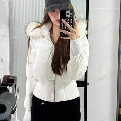 Winter Cold Coat Warm Cropped Jackets Women Fur Hooded Quilted Jacket Parka Streetwear Windproof Coat Cotton Padded Jacket Trend