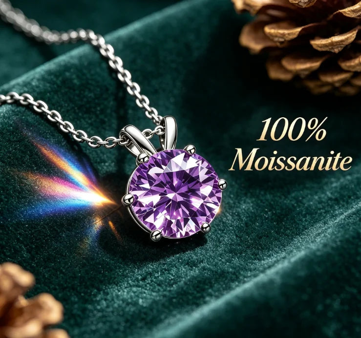 Purple women's moissanite necklace, simple and luxurious, classic six claw pendant, collarbone chain accessory, hot selling item