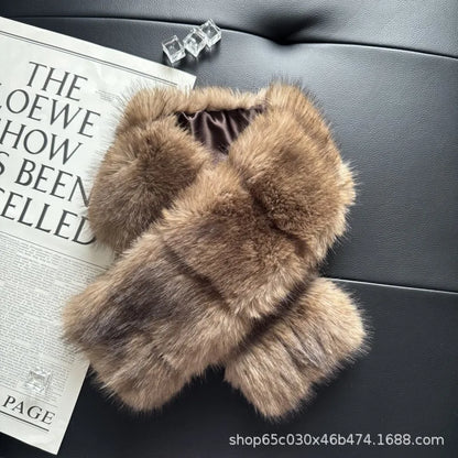 Thick Fashionable Plush Scarf Women's Imitation Mink Fur Y2K Girl Scarf for Warm Ladies Faux Raccoon Fur Scarf