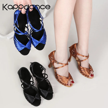 High Quality Silk Satin Women's Dance Shoes Latex Soft Soled Tango Latin Salsa Dance Shoes Professional Ballroom Party Shoes