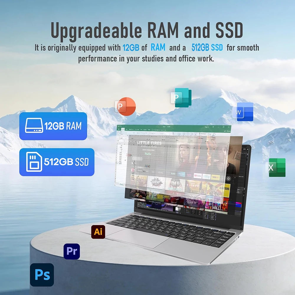 Xiaman Ultra Slim Windows 11 Laptop Computer 14.1" 12GB RAM 1TB 2TB SSD Intel A3950 Notebook 1920*1080 Office Study Computer PC