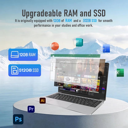 Xiaman Ultra Slim Windows 11 Laptop Computer 14.1" 12GB RAM 1TB 2TB SSD Intel A3950 Notebook 1920*1080 Office Study Computer PC