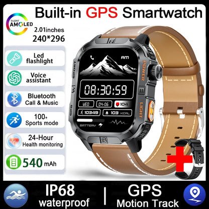 2026 New Outdoor Military Men's Smartwatch Is Equipped With GPS LED Lighting, A Compass, Wireless Communication, IP68 Waterproof
