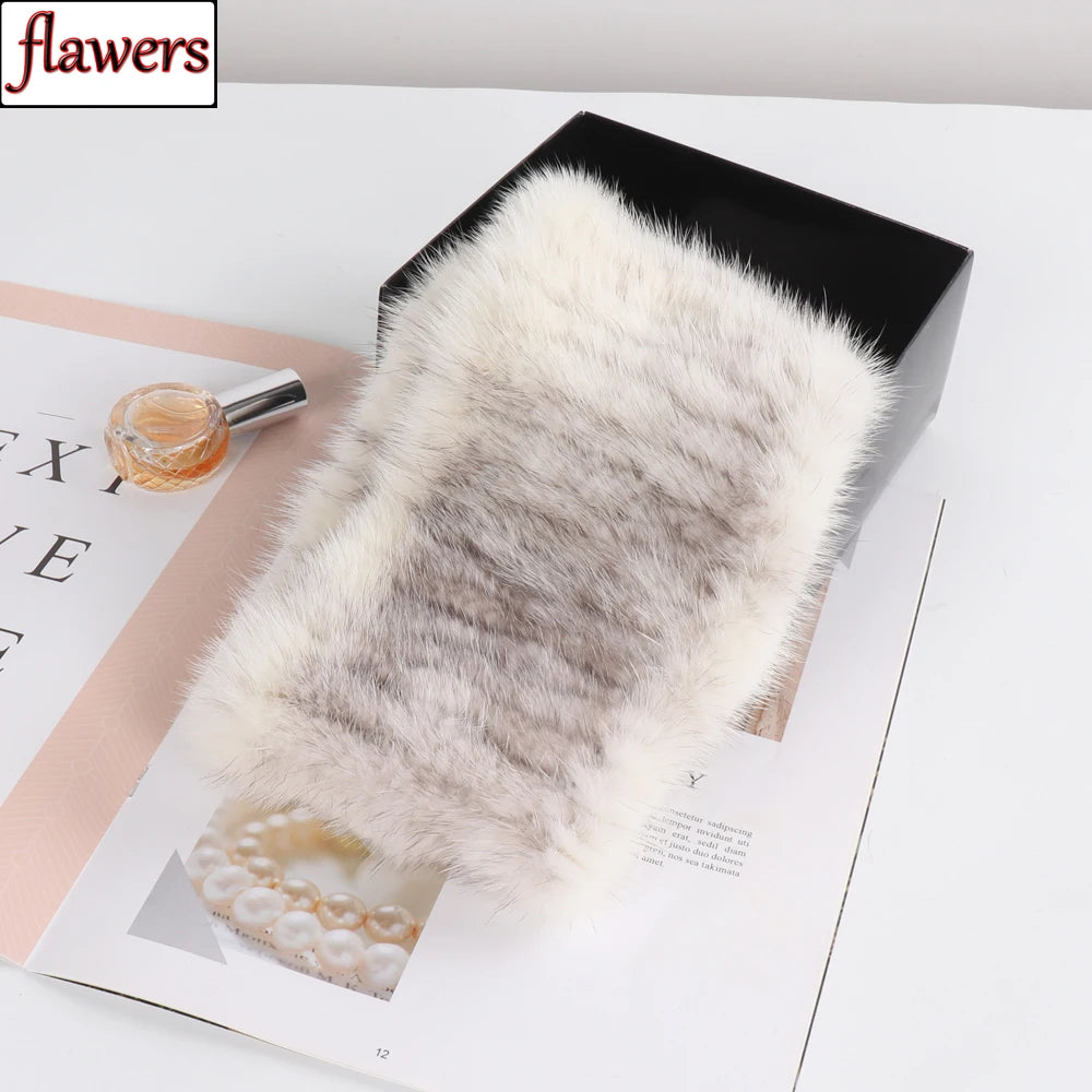 Winter Outdoor Female Knitted Real Mink Fur Ring Scarf Women Warm Good Elastic Genuine Mink Fur Wrap Scarves Lady Fur Headbands