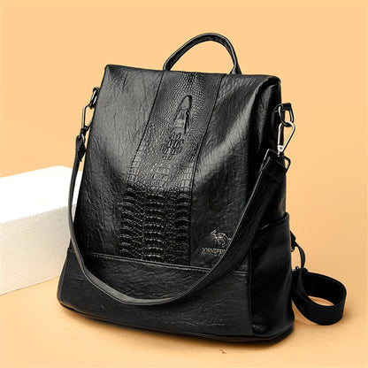 Women's Crocodile Pattern Backpack Leather School Bookbags for Girls Bagpack Large Capacity Designer Travel Rucksack Mochilas
