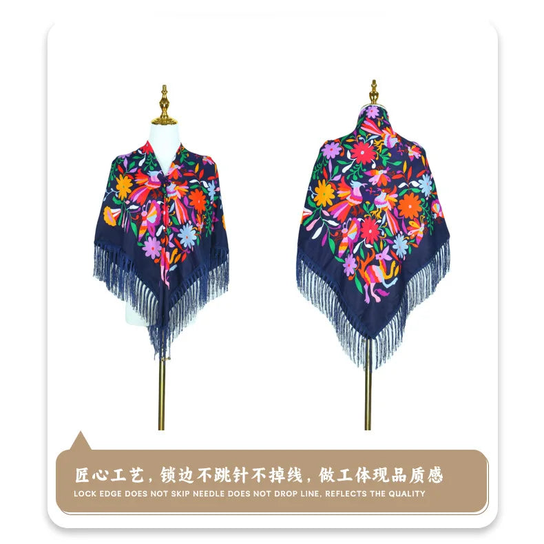 New Daisy Twill Print Square Scarf Elegant Tassel Shawl Warm Dustproof Multifunctional Women Wrap