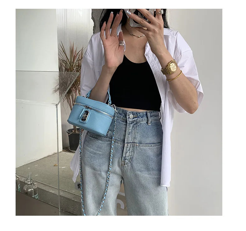 Women Square Handbags 2024 Summer Fashion Chains Crossbody Bags Texture PU Shoulder Bag Elegant Chic Mini Mobile Phone Bags