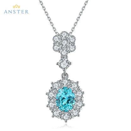 Women Diamonds Pendant Necklaces Charms 925 Silver Lab Paraiba Jewelry