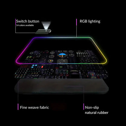 RGB Desk Mat Aviation Theme Mouse Pad Large Rubber Anti-slip Aircraft Dashboard HYBXAXC Office and Gamr Keyboard Mats Decor Mat