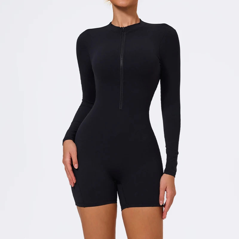 Summer V Back Scrunch One-Piece Suit Push Up Sports Jumpsuit Woman Fitness Zipper Overalls Workout Rompers Women Gym Bodysuits