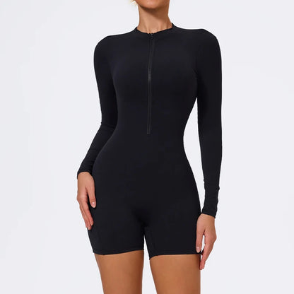 Summer V Back Scrunch One-Piece Suit Push Up Sports Jumpsuit Woman Fitness Zipper Overalls Workout Rompers Women Gym Bodysuits