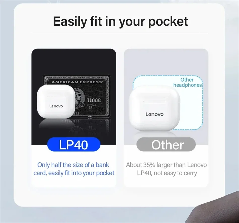 Original Lenovo LP40 Wireless Headphones TWS Bluetooth Earphones Touch Control Sport Headset Stereo Earbuds For Phone Android