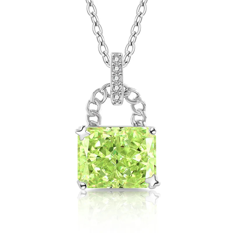 925 Sterling Silver Elegant Fashion High Carbon Diamond Ice Flower Cut Small Lock Pendant Necklace Daily Versatile