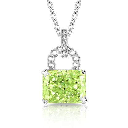 925 Sterling Silver Elegant Fashion High Carbon Diamond Ice Flower Cut Small Lock Pendant Necklace Daily Versatile