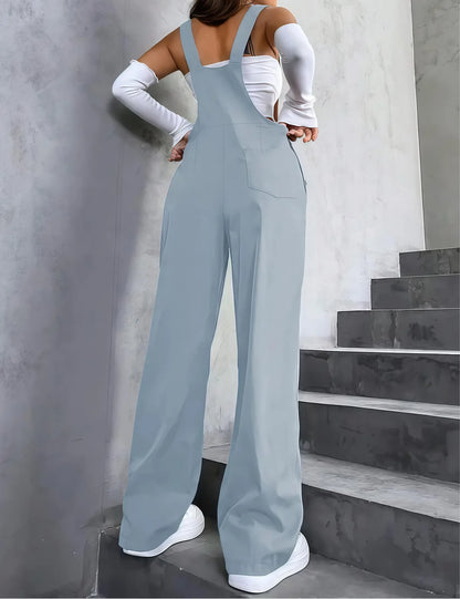 Women's Casual Bib Overalls Adjustable Shoulder Strap Pocket Wide Leg Jumpsuit Loose Straight Women Streetwear Suspender Pants