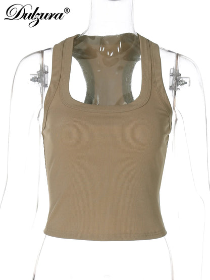 Dulzura Square Collar Sleeveless Slim Ribbed Tank Top Women'S Solid Sexy Casual Top Party Club Street Summer Clothes Wholesale