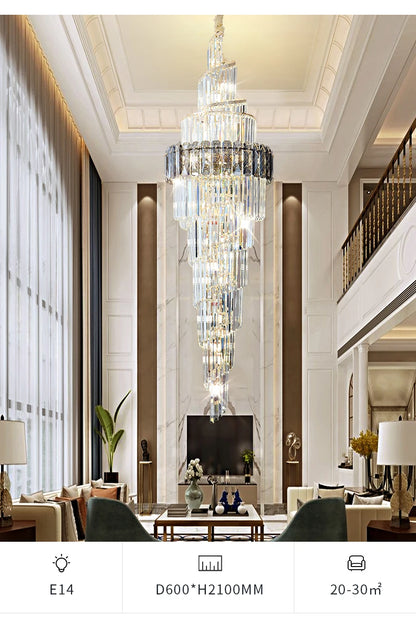 Light Luxury Large Chandelier Spiral Staircase Chandelier Luxurious And Atmospheric Duplex Villa Hotel Lobby Chandelier