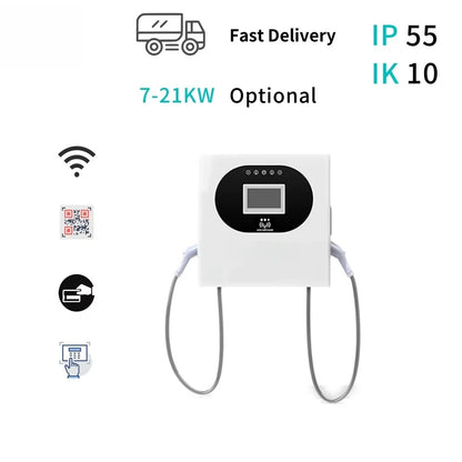 Commercial Use  4.3-Inch IP66 Protected 7KW 22KW 32A 5m Cable New GB Standard Wall-Mounted Charging Station for EV Cars