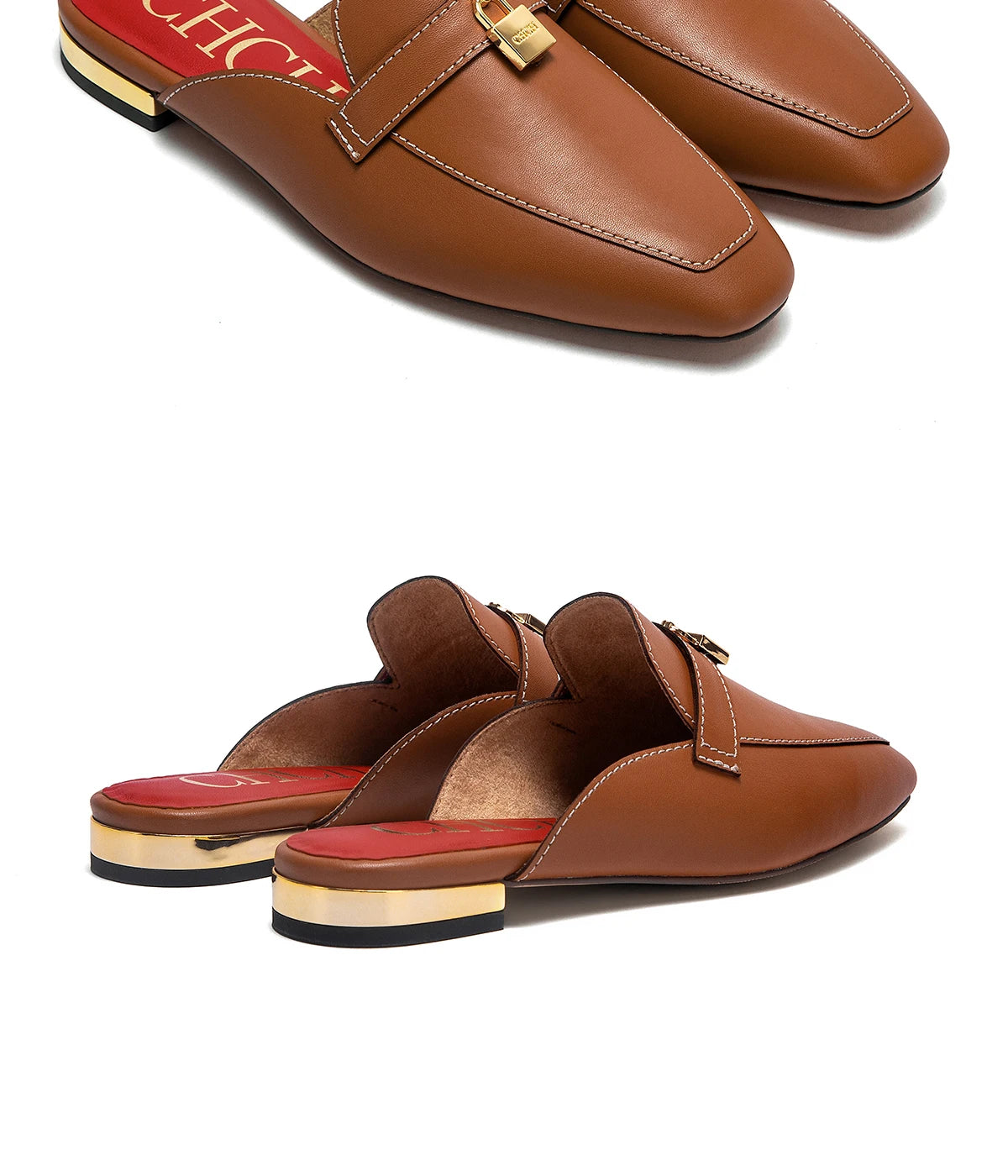 CHCH Women's Muller Shoes 2026 New High Quality Cow Leather Women's Flat Shoes Round Head