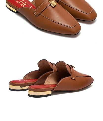 CHCH Women's Muller Shoes 2026 New High Quality Cow Leather Women's Flat Shoes Round Head