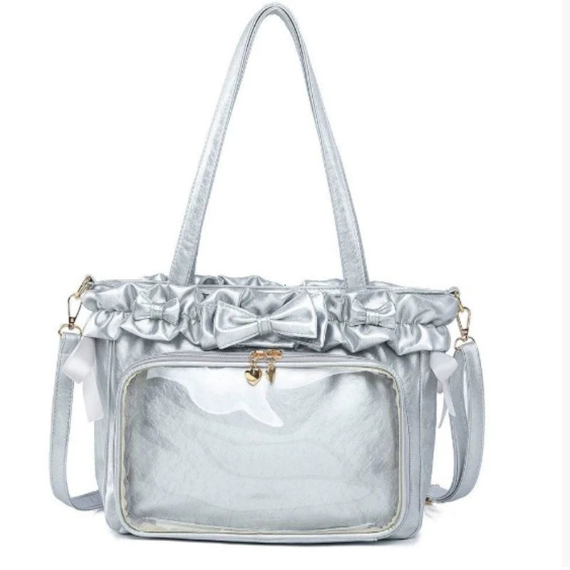 DIY Anime Badge Crossbody Shoulder Bag Subculture Ruched JK Uniform Bolso Mujer Сумки 2026 Lolita Women Ita Bags PU Clear Window