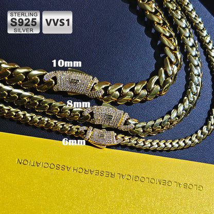 NY Real 14K Gold Plated Moissanite Monaco Chain 925 Silver 6/8/10mm Iced Out VVS Button Smooth Cuban Link Necklace Men Gift
