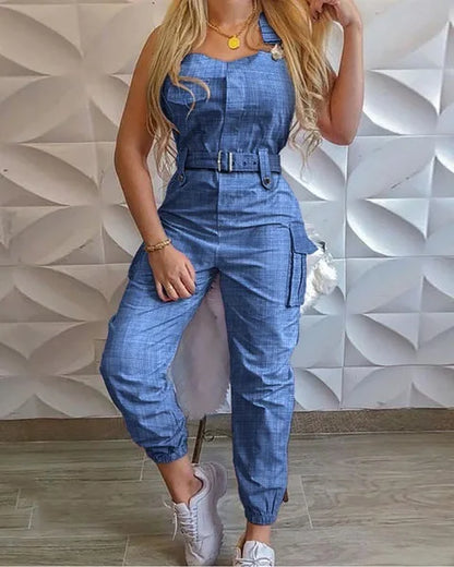 Fashion Pocket Jumpsuit Women Loose Dungarees Long Rompers Summer Solid Pockets Cargo Pants Female Casual Work Out Playsuits