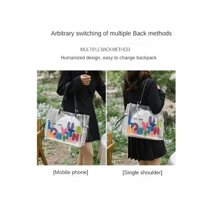 New FashionTransparent Tote Bag for Women Large Capacity Jelly Shoulder Handbag Versatile Casual Crossbody Bag for Spring Summer