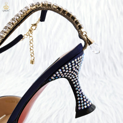 QSGFC Nigerian Popular Pointed Shoes And Bag Handle Soft Small Bag Anklet Design Mid-Heel Women's Shoes