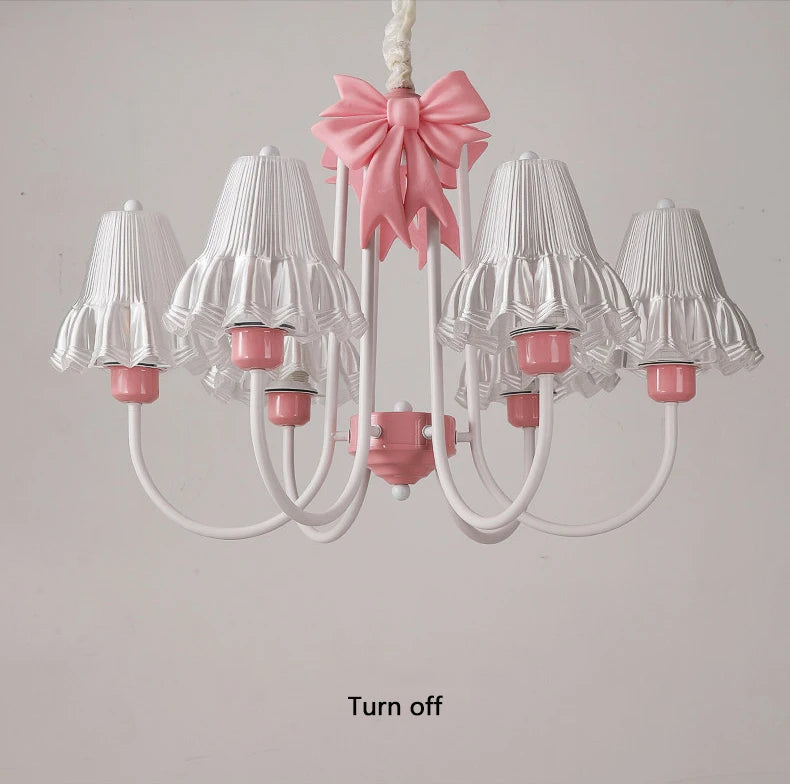 Romantic Princess Room Pink Chandelier Lamps French Bow Tie Pendant Light LED E27 Kids Girl Baby Bedroom Ceiling Chandelier Lamp
